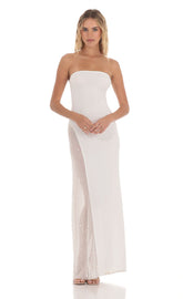 Strapless Mesh Sequin Slit in White