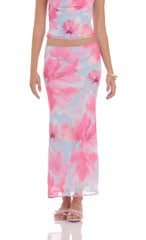 Tropical Floral Maxi Skirt in Blue and Pink