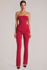 Mid-Rise Fitted Trousers in Cherry Red