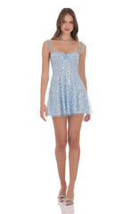 Sequin Ruffle Strap A-Line Dress in Light Blue