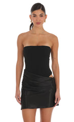 Strapless Satin Wrap Mini Dress in Black