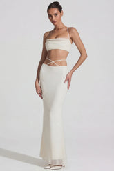 Embellished Cross Back Crop Top in White