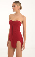 Crepe Corset Hook and Eye Dress in Red