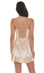 Foil Velvet Ruffled Slit Dress in Gold