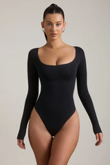 Seamless Long-Sleeve Bodysuit in Black