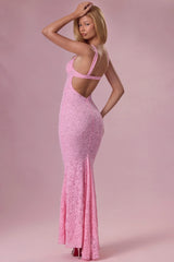 Premium Lace Sweetheart-Neck Gown in Blush Pink