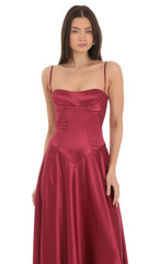 Satin Square Neck Maxi Dress in Maroon