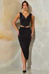 Ruched Maxi Skirt in Black