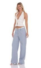 Wide Leg Linen Pants in Sky Blue