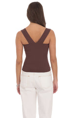 Ribbed Square Neck Top in Chocolate