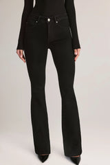 Denim Mid-Rise Flared Jeans in Black