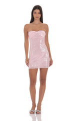 Strapless Sequin Bow Dress in Pink