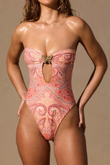 Cut-Out Bandeau Swimsuit in Paisley Print