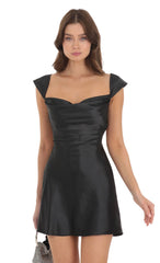 Satin Open Back Dress in Black