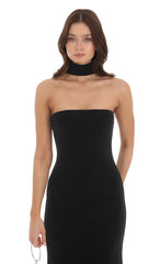 Velvet Reverse Halter Dress in Black