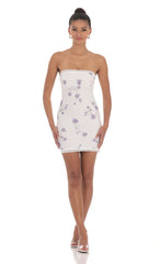 Floral Lace Strapless Bodycon Dress in White