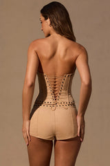Lace-Up Corset Top in Tan