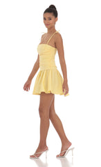 Ruched Fit and Flare Dress in Yellow