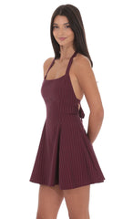 Pinstripe Halter Fit and Flare Dress in Burgundy
