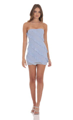 Mesh Rhinestone Strapless Ruffle Dress in Powder Blue