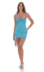 Shimmer Ruched Bust Dress in Aqua Blue
