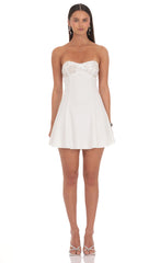 Beaded Bust Flare Mini Dress in White