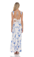 Floral Open Back Bow Maxi Dress in White