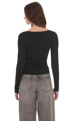 Ribbed Hook and Eye Cardigan in Black