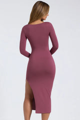 Modal Square-Neck Midaxi Dress in Plum