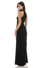 Velvet Reverse Halter Dress in Black
