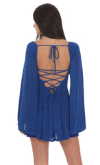 Slinky Flare Sleeve Dress in Royal Blue