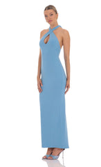 Ribbed Keyhole Maxi Dress in Blue