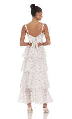 Floral Ruffle Maxi Dress in White