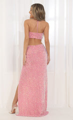 Halter Sequin Maxi Dress in Pink