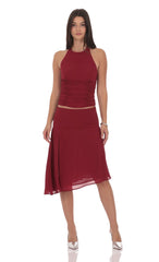 Ruched Halter Top in Maroon