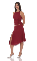 Asymmetrical Midi Skirt in Maroon