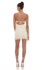 Dotted Mesh Ruched Dress in Cream
