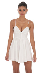 Corset Fit and Flare Dress in White