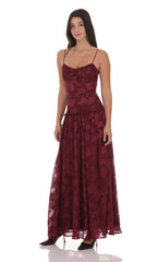 Floral Chiffon Maxi Dress in Burgundy
