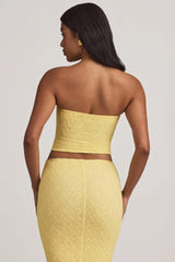 Ruched Strapless Lace Top in Pastel Yellow