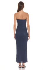 Strapless Rhinestone Maxi Dress in Navy