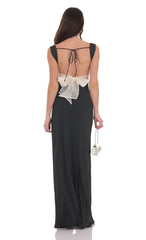 Open Back Bow Maxi Dress in Black