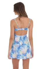 Floral Flare Open Back Dress in Blue