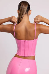 Vinyl Underwired Corset Crop Top in Pink
