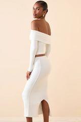 Modal Mid-Rise Midaxi Skirt in White