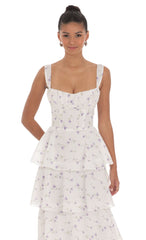 Floral Ruffle Maxi Dress in White