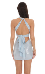 Sequin Twist V-Neck Bodycon Dress in Sky Blue