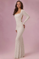Premium Lace Long-Sleeve Maxi Dress in Ivory