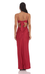 Satin Back Tie Maxi Dress in Red