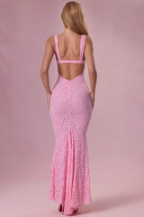 Premium Lace Sweetheart-Neck Gown in Blush Pink